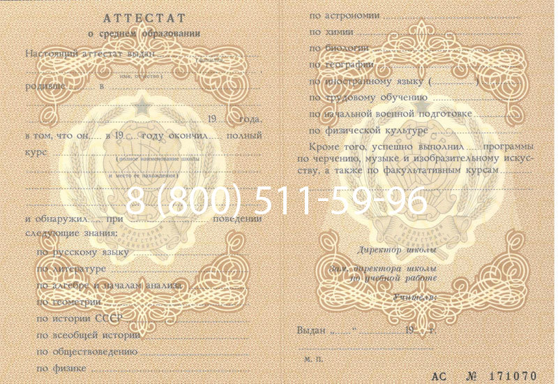 Купить Аттестат за 11 класс до 1994 в Чите